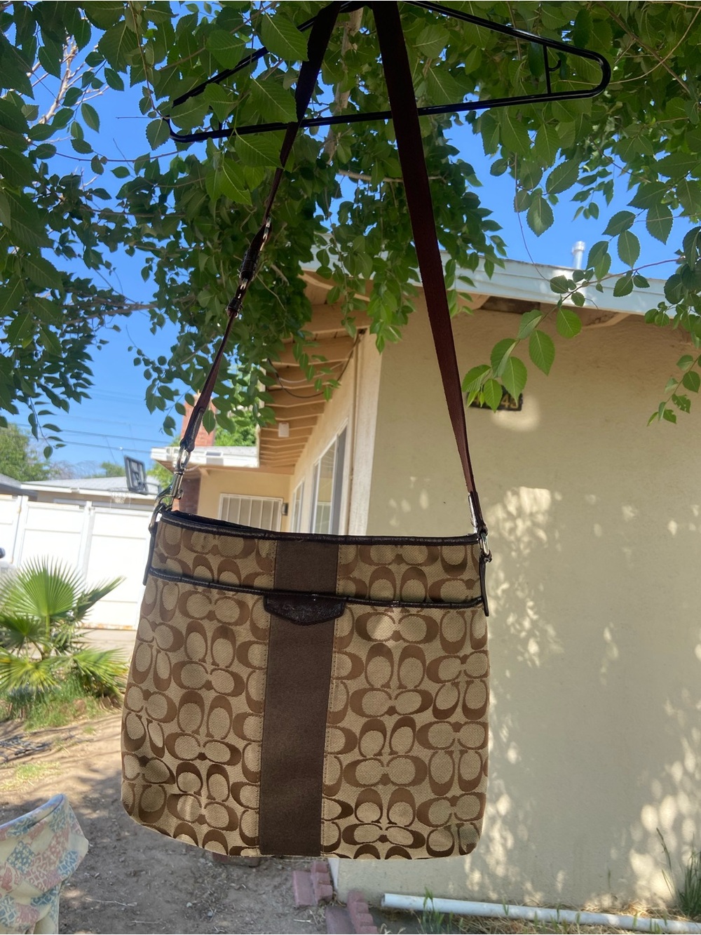 Coach Tan and Brown Signature Canvas Shoulder Bag